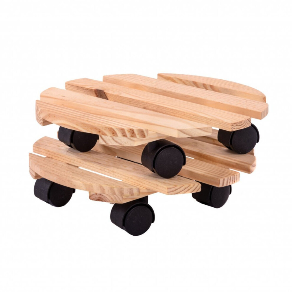 Oypla Set of 2 30cm Wooden Plant Flower Pot Mobile Mover Trolley Stands