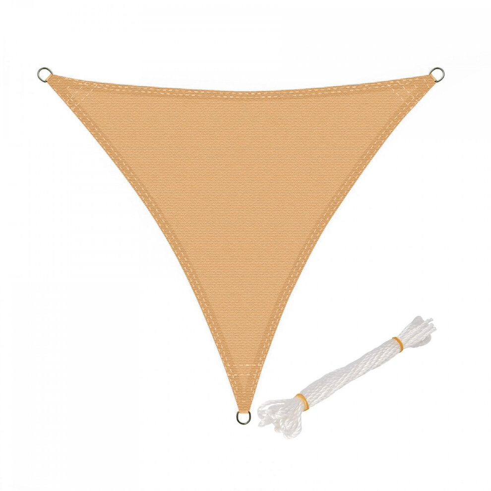 Oypla 3m x 3m x 3m Tan Triangular Outdoor Garden Patio Sun Shade Sail Canopy UV Protection Water Resistant with Mounting Ropes