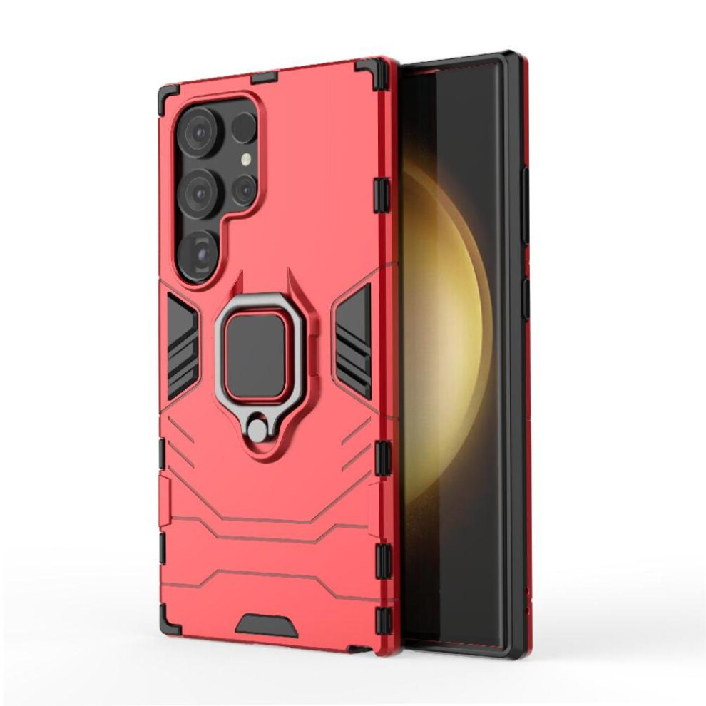 (Red) Case For Samsung Galaxy S25 Ultra 360Rotating Ring Military Drop Protection Shockproof Cover Kickstand Red 764563531585