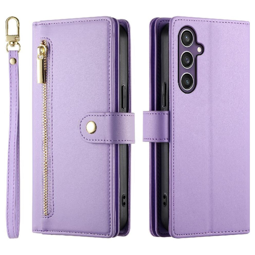 (Purple) Flip Case For Samsung Galaxy S25 Plus Crossbody Strap Stand Business Multifunctional Wallet Purple 764563531936