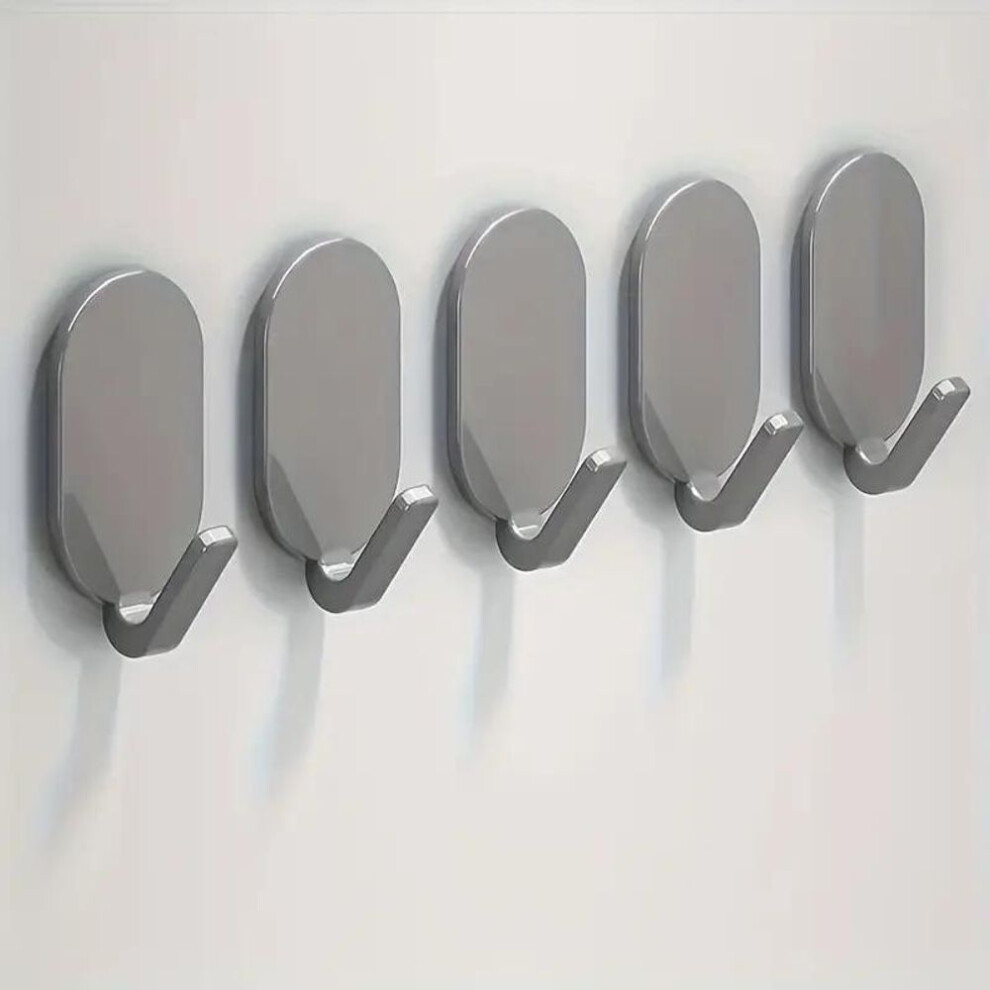 (grey, 5PCS) 1/3/5PCS Stainless Steel Hooks White Traceless Self-Adhesive Hook Bathroom Kitchen Towel Key Clothes Storage Rack Door Back Hooks