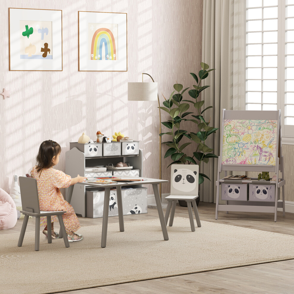 ZONEKIZ Kids Table and Chairs, Kids Storage Unit and Kids Easel Set, Grey