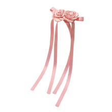 Long Ribbon Rose Hair Bows Hair Clip Sweet Hairpin Women Barrettes Spring Hair Holder for Lady Girl Hair Styling Tool  Pink