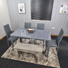 Dining Table and 4 Chairs With a Bench Grey Glass 4 Leather Chairs Dining Room Furniture