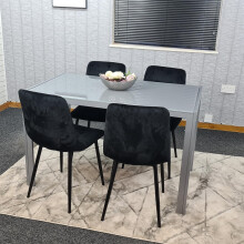 Dining Table and 4 Chairs Grey Glass 4 Velvet Chairs Dining Room Furniture