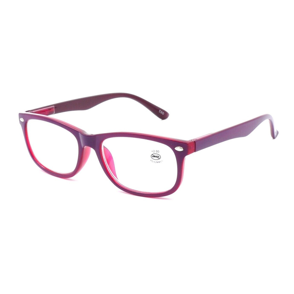 (Purple, +3.0) Mens Womens Reading Glasses Spring Hinges Readers Rectangular Plastic +1.0~+3.5