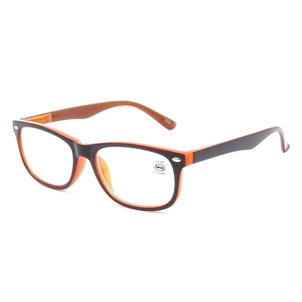(Brown, +3.0) Mens Womens Reading Glasses Spring Hinges Readers Rectangular Plastic +1.0~+3.5