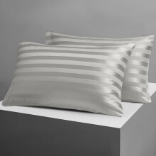(Stripe Pillowcase Pack of 2 (50 X 75 CM), SILVER) 4 Piece Stripe Duvet Cover Complete Bedding Set With Pillowcases & Fitted Sheet 25cm UK