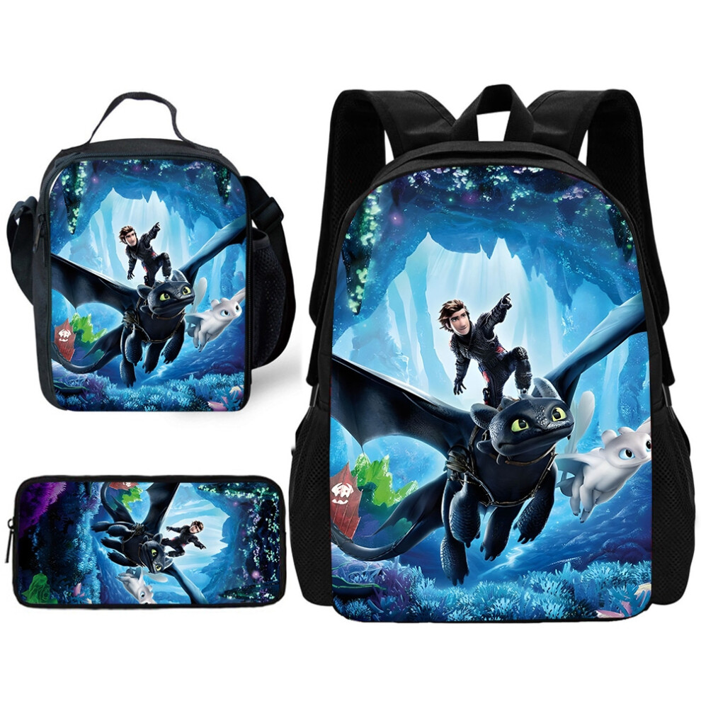 (TZ-199X47A3) pcs set Cute anime Toothless Child School Backpack with Lunch Bags ,Pencil Bags ,School Bags for Boys Girls Best Gift
