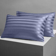(Stripe Pillowcase Pack of 2 (50 X 75 CM), WASHED BLUE) 4 Piece Stripe Duvet Cover Complete Bedding Set With Pillowcases & Fitted Sheet 25cm UK
