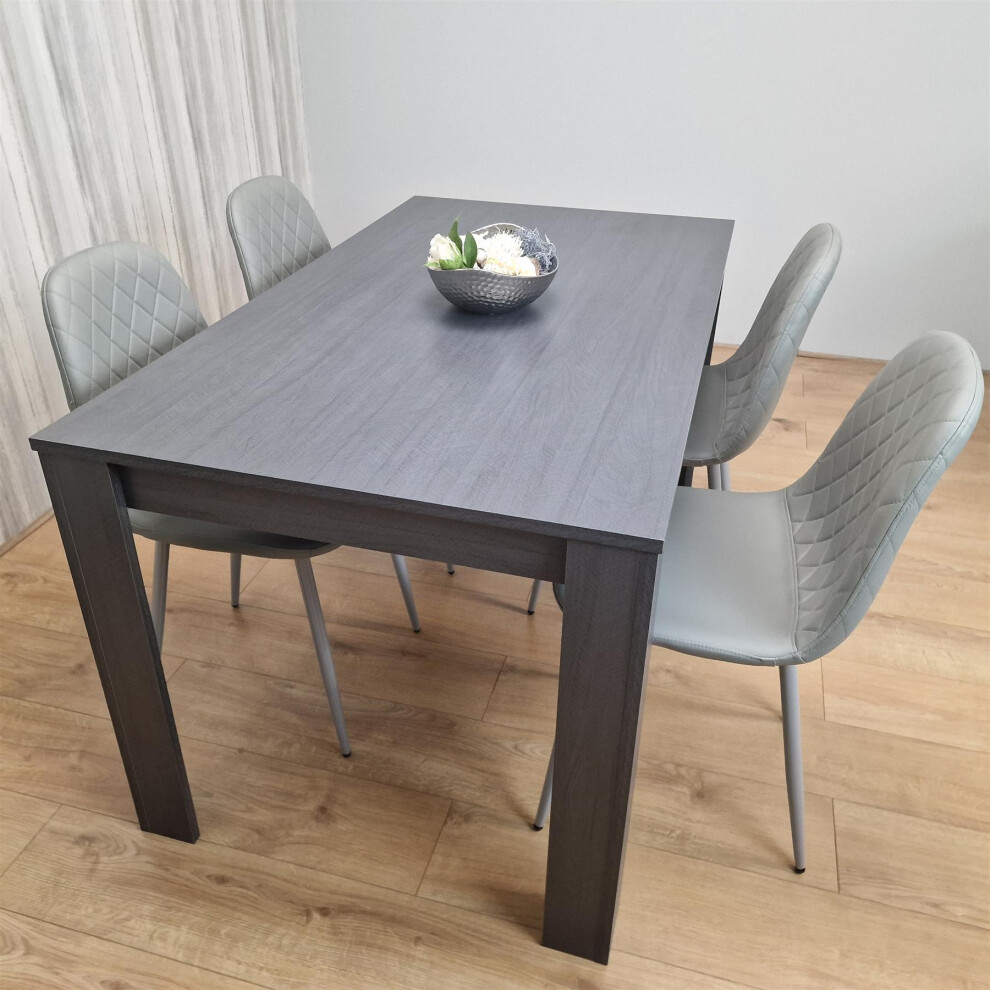 Dining Table and 4 Chairs  Black Dark Grey Leather Grey Chairs Wood Dining Set Furniture