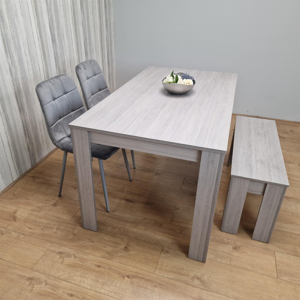 Dining Table and 2 Chairs With Bench Grey 2 Grey Velvet Chairs Wooden Bench Wood Dining Set Furniture