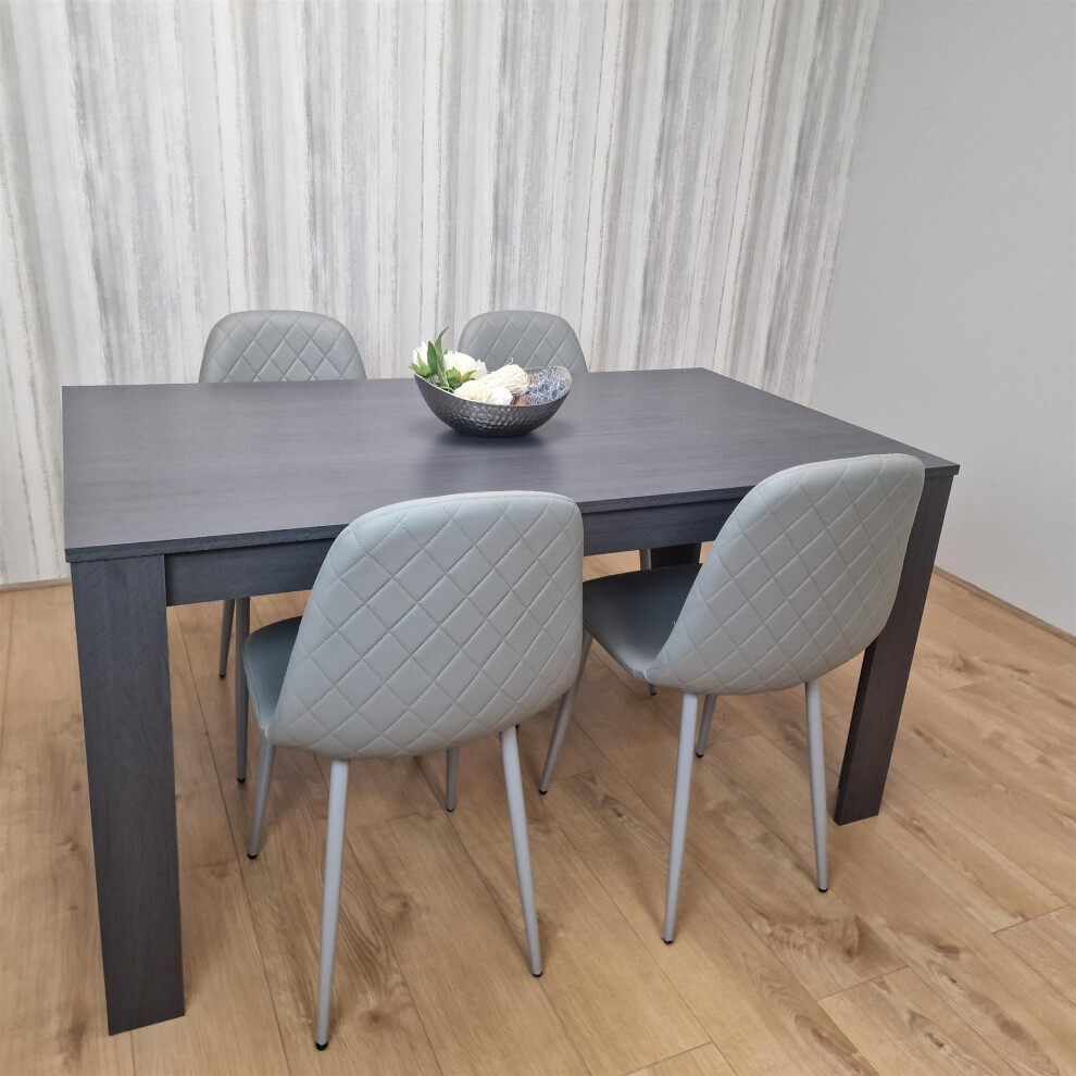 Dining Table and 4 Chairs  Black Dark Grey 4 Grey Leather Chairs Wood Dining Set Furniture
