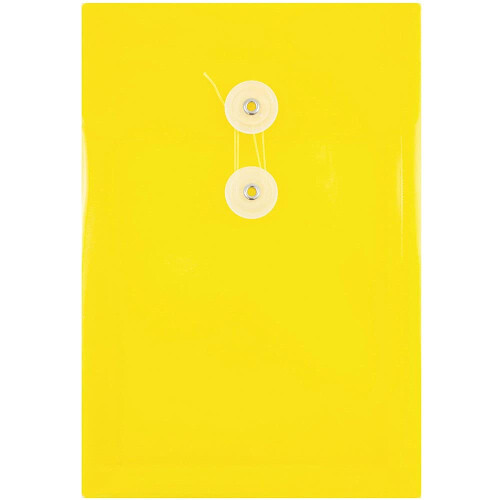 JAM PAPER Plastic Envelopes with Button & String Tie Closure - 6 1/4 x 9 1/4 - Yellow - 12/Pack