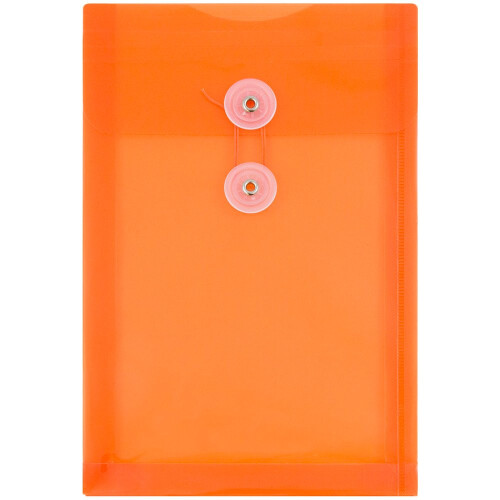 JAM PAPER Plastic Envelopes with Button & String Tie Closure - 6 1/4 x 9 1/4 - Bright Orange - 12/Pack