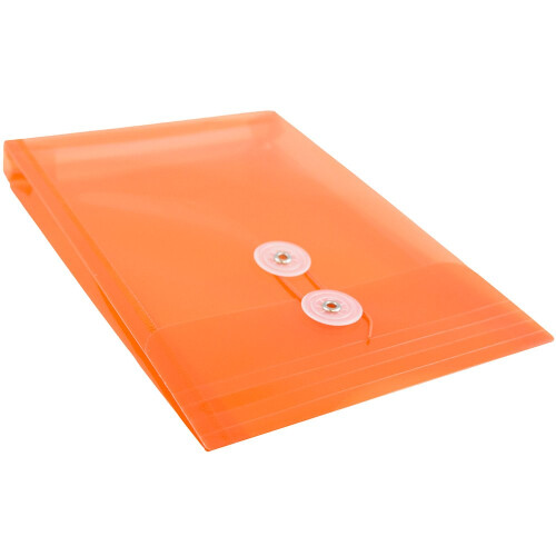 JAM PAPER Plastic Envelopes with Button & String Tie Closure - 6 1/4 x 9 1/4 - Bright Orange - 12/Pack 2