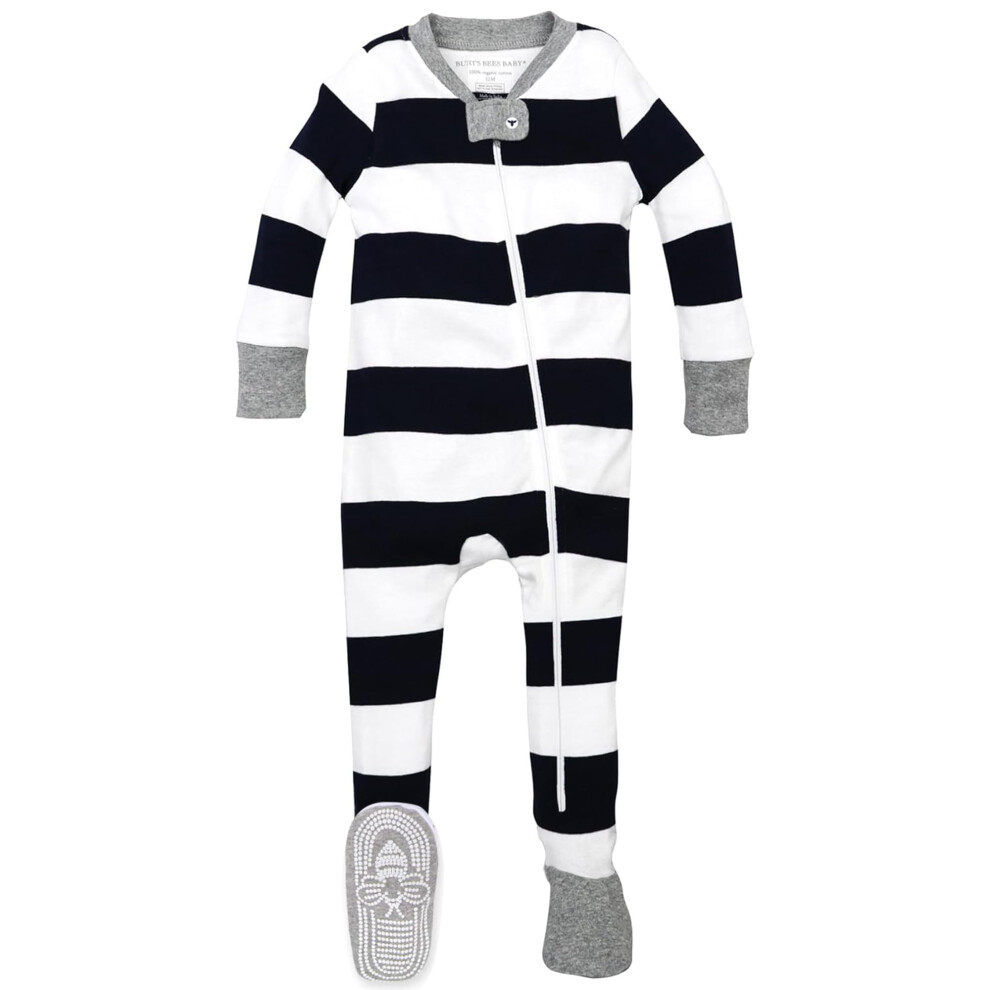 Burt's Bees Baby Baby Boys' Sleeper PJs 100% Organic Cotton Soft One-Piece Footie Diagonal Zip Up Jumpsuit Snug Fit Pajamas with Snap Tab Midnigh