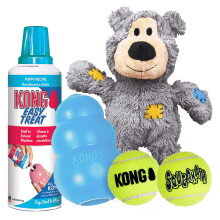 KONG Puppy Starter Dog Toy Kit - Interactive Puppy Toys - Puppy Toy Kit with SqueakAir Balls Puppy Easy Treat Wild Knots Bear & Puppy KONG Dog Toy -