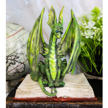 Ebros Amy Brown Bibliography Book Scholar Dragon Statue 5.5"" Tall Fantasy Medieval Renaissance Magic Watercolor Collectible Decor Figurine (Green Run
