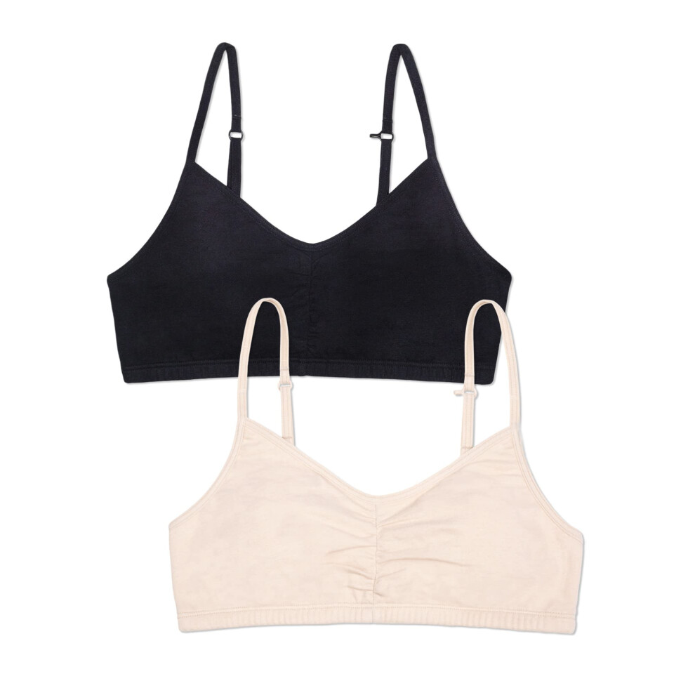 Fruit of the Loom Girls with Removable Cookies  2-Pack Sports Bra  Light Nude/Black Hue  36 US