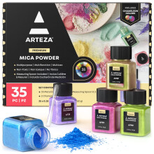 ARTEZA Mica Powder for Epoxy Resin  Set of 35  Assorted Colors  0.35 oz Bottles  Mica Powder for Candle Making and DIY Crafts