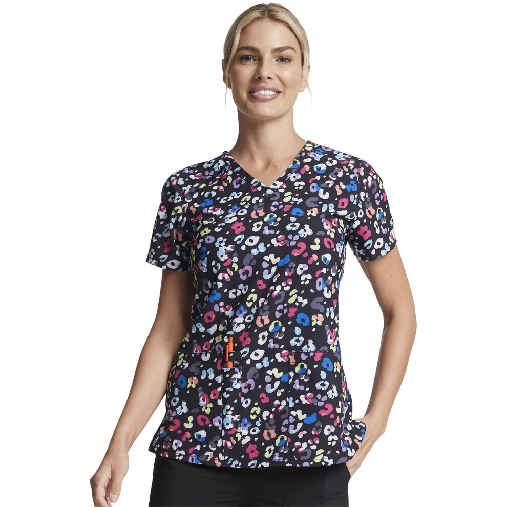 Dickies EDS Women Scrubs Top V-Neck Print DK616  XS  Safari Pop