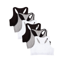 Fruit of the Loom Girls Big kid' Cotton Built-up Stretch Sports Bra Grey with Black/White/Black 6-Pack 30