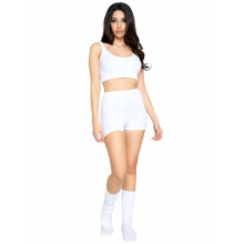 3-delige ultrazachte, gezellig gebreide cropped tankboyshort en bijpassende kniekousen.