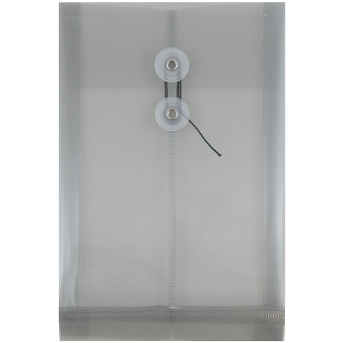 JAM PAPER Plastic Envelopes with Button & String Tie Closure - 6 1/4 x 9 1/4 - Smoke Grey - 12/Pack