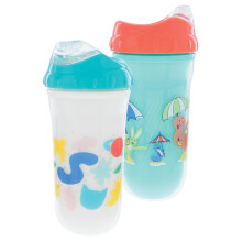 Nuby No Spill Izolovan Cool Sipper Transition Cup s mekkm Slicone okrajem hubice | 9 oz/ 270 ml | 2 Pack Titeno: Aqua Animals & White Shapes | 18