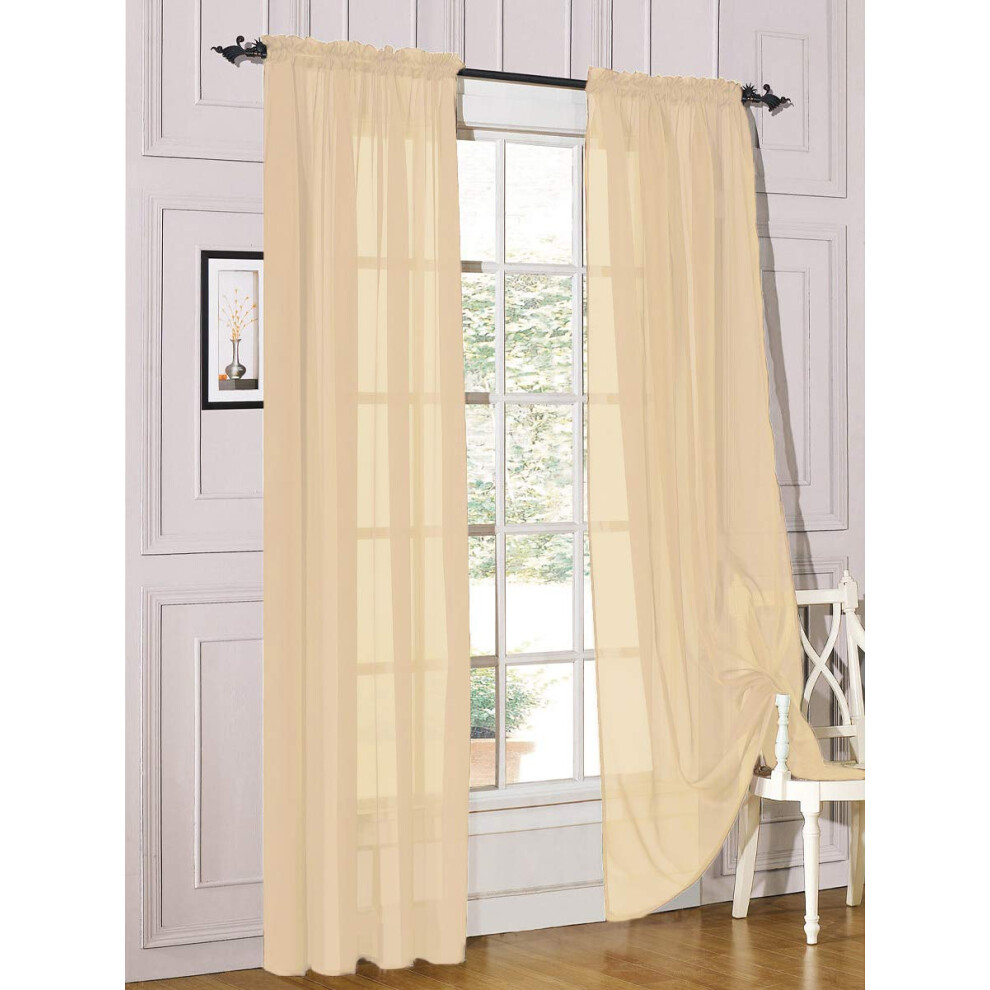 Decotex 2 Piece Sheer Voile Light Filtering Rod Pocket Window Curtain Panel Drape Set Available in a Variety of Sizes and Colors (54"" X 95""  Beige)-image-OPC-PHDBZMQ-NEW