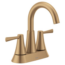 Moen Ronan Bronzed Gold Two-Handle 4"""" Centerset Modern Bathroom Faucet with Push-Down Drain 84022BZG