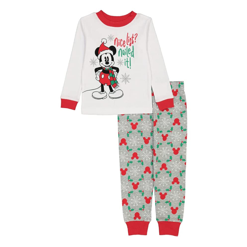 Disney Unisex-Child 2-Piece Snug-Fit Cotton Holiday Pajama Set Soft & Cute For Kids Nice List 2T