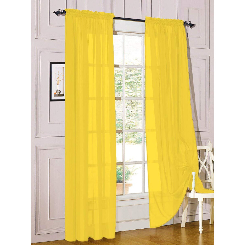 Decotex 2 Piece Sheer Voile Light Filtering Rod Pocket Window Curtain Panel Drape Set Available in a Variety of Sizes and Colors (54"" X 95""  Yellow)-image-OPC-PHDC5RB-NEW