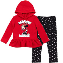 Disney Minnie Mouse Małe dziewczynki Polarowe bluzy z kapturem Peplum Zestaw legginsów Czerwony 4T