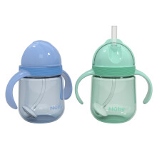 Nuby No-Spill Clik-it silikonov slamen kelmek pro batolata - (2 balen) 8 oz - 360 ven slamen kelmek pro batole Sippy pro 1+ rok - modr/mto