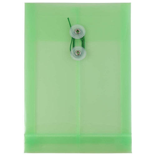 JAM PAPER Plastic Envelopes with Button & String Tie Closure - 6 1/4 x 9 1/4 - Green - 12/Pack