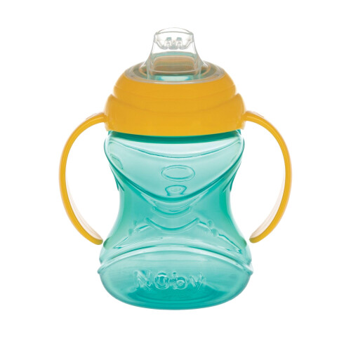 Nuby Nuby Clik-It Soft Spout No-Spill Training Sippy Cup with Handles - (2-Pack) 10 oz - 4+ Months - Aqua/Red/Orange 1