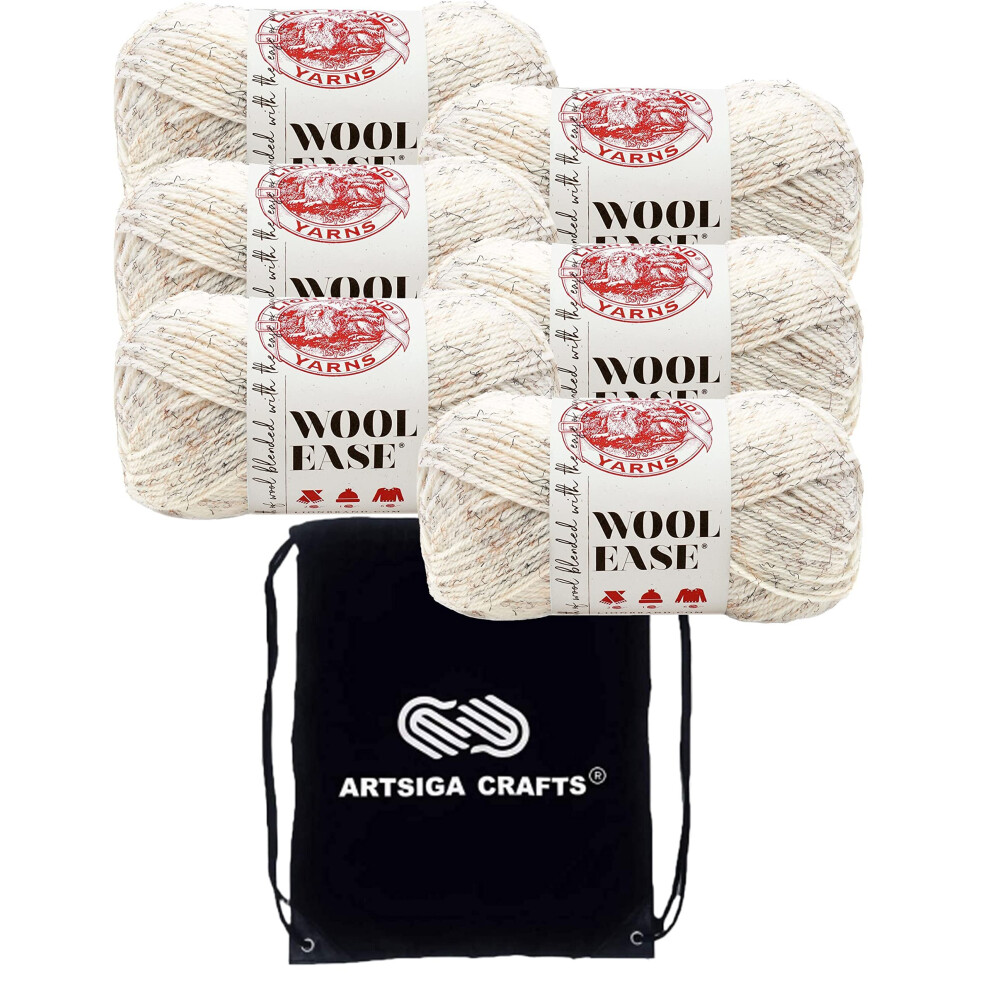 Lion Brand Wool Ease Wheat 620-402 (6-Skeins - Same Dye Lot) Worsted Medium #4 Acrylic  Wool Yarn for Crocheting and Knitting with Project Bag