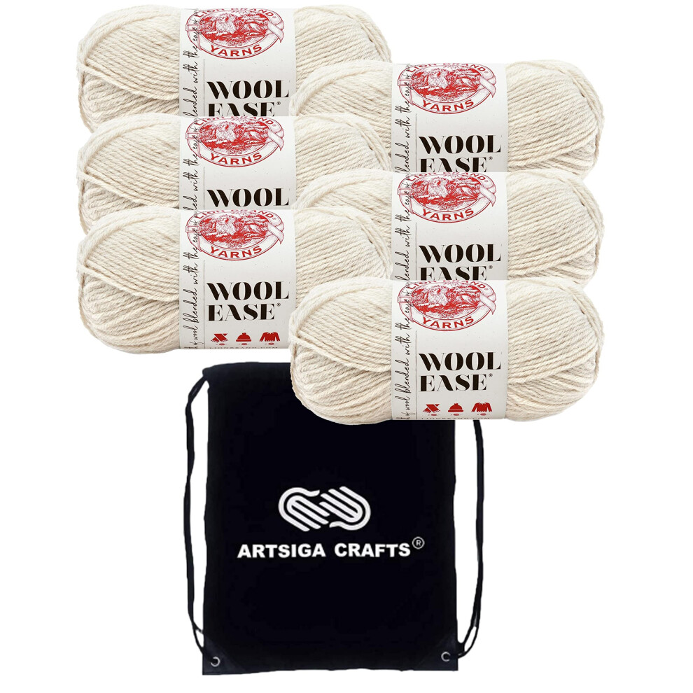 Lion Brand Wool Ease Natural Heather 620-098 (6-Skeins - Same Dye Lot) Worsted Medium #4 Acrylic  Wool Yarn for Crocheting and Knitting with Project B