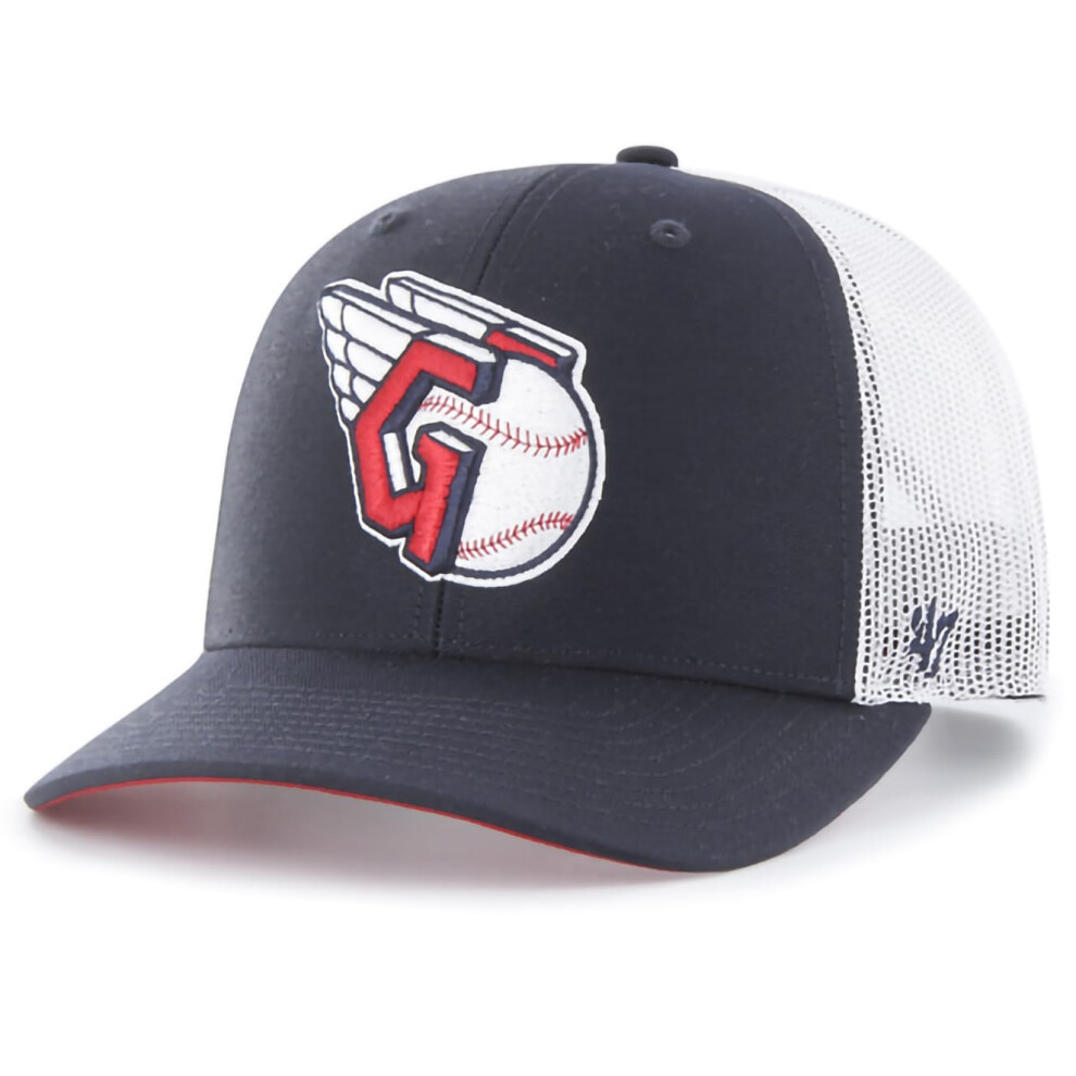47 MLB Team Color Primary Logo Mesh Trucker Snapback Adjustable Hat Cap Adult One Size Fits All - Cleveland Guardians Navy