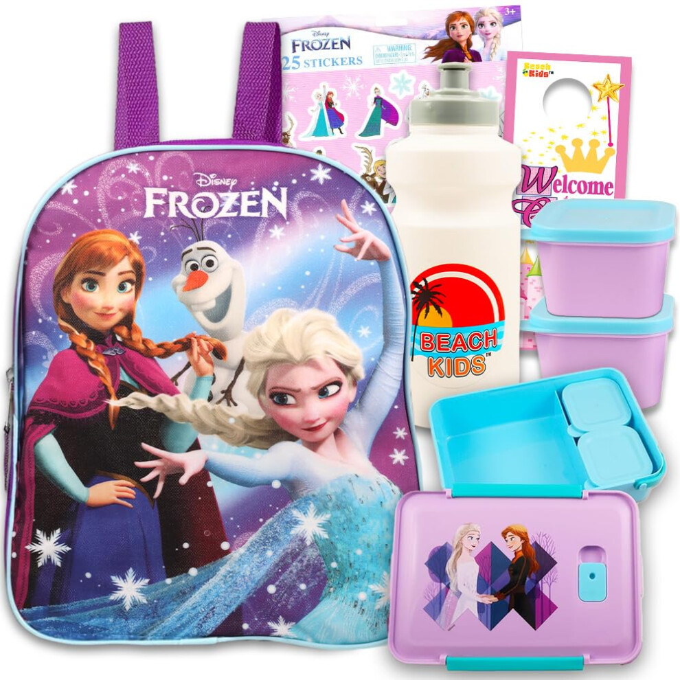 Disney Frozen Mini Backpack and Lunch Box Bundle with Stickers  11"" (Frozen Preschool Toddler Set)