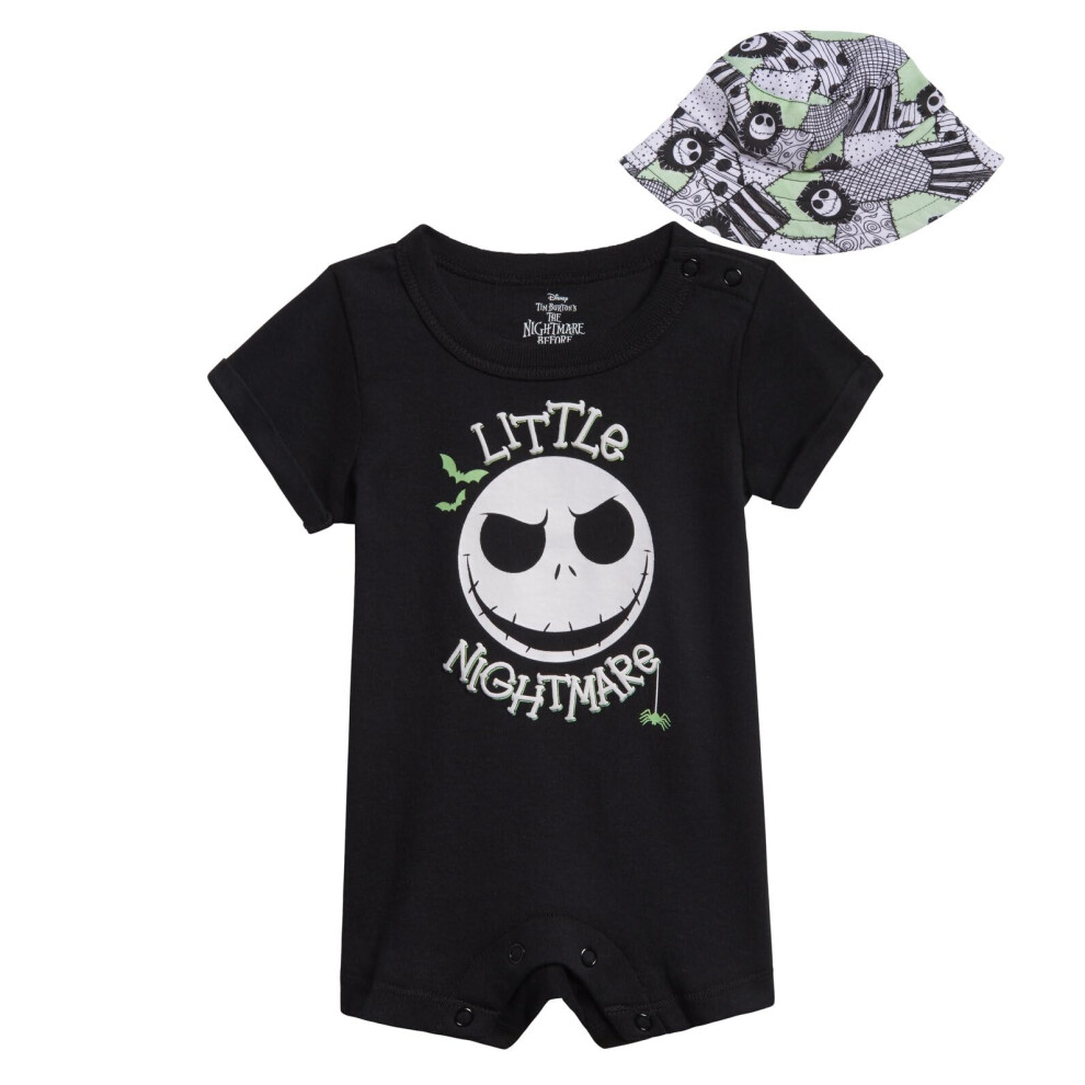 Disney Nightmare Before Christmas Jack Skellington Newborn Baby Boys Romper and Hat Black 6-9 Months