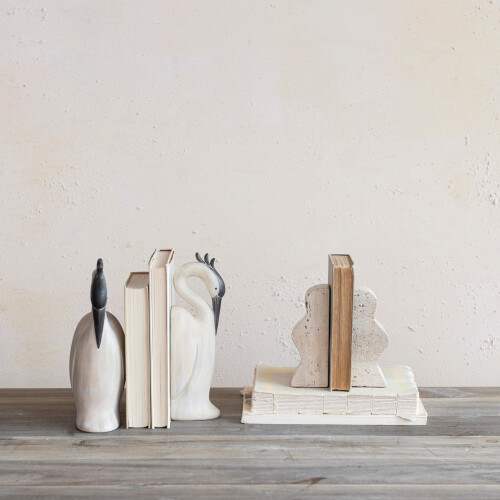 Creative Co-Op Decorative Travertine Wave Bookends  Natural  Set of 2 1