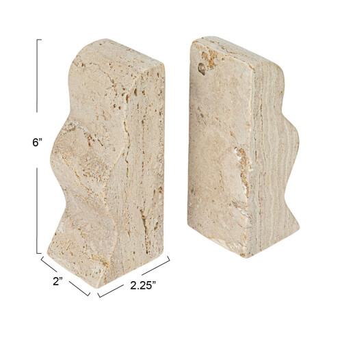 Creative Co-Op Decorative Travertine Wave Bookends  Natural  Set of 2 2
