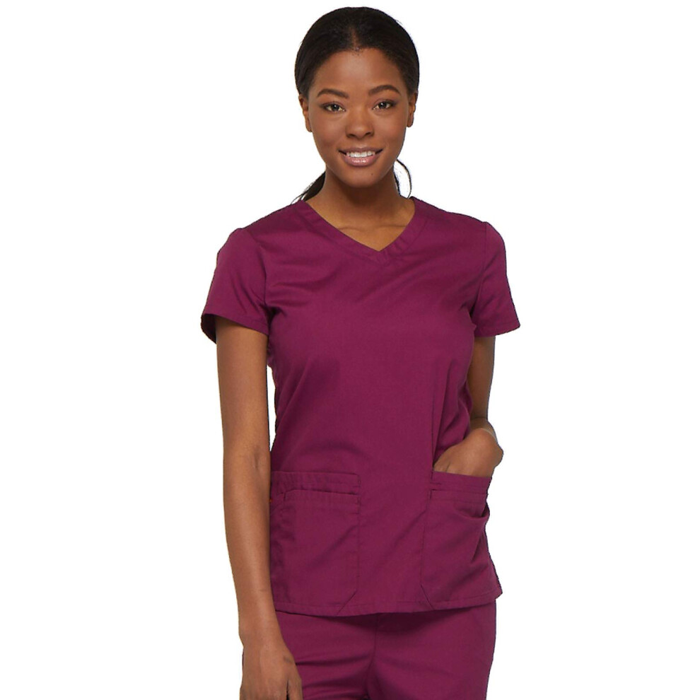 Dickies Women's EDS Signature V-Neck Top with Multiple Patch Pockets  Wine  X-Large