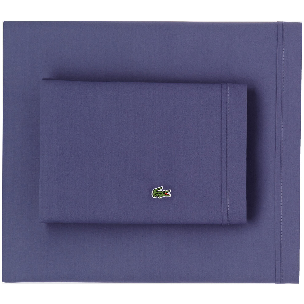 Lacoste 100% Cotton Percale Sheet Set  Solid  Vintage Indigo  Queen