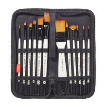 KINGART 205-12 ARTIST BRUSH SET with Carrying Case 12 Short Handle Synthetic Hair Round Flat & Fan Paintbrushes Use for Oil Acrylic and Watercolor