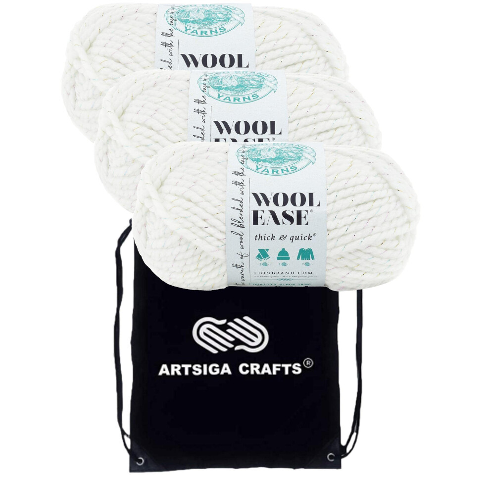 Lion Brand Wool Ease Thick & Quick Celebration - Metallic 640-301 (3-Skeins - Same Dye Lot) #6 S Bulky Acrylic-Wool Yarn for Crocheting and Knitting w