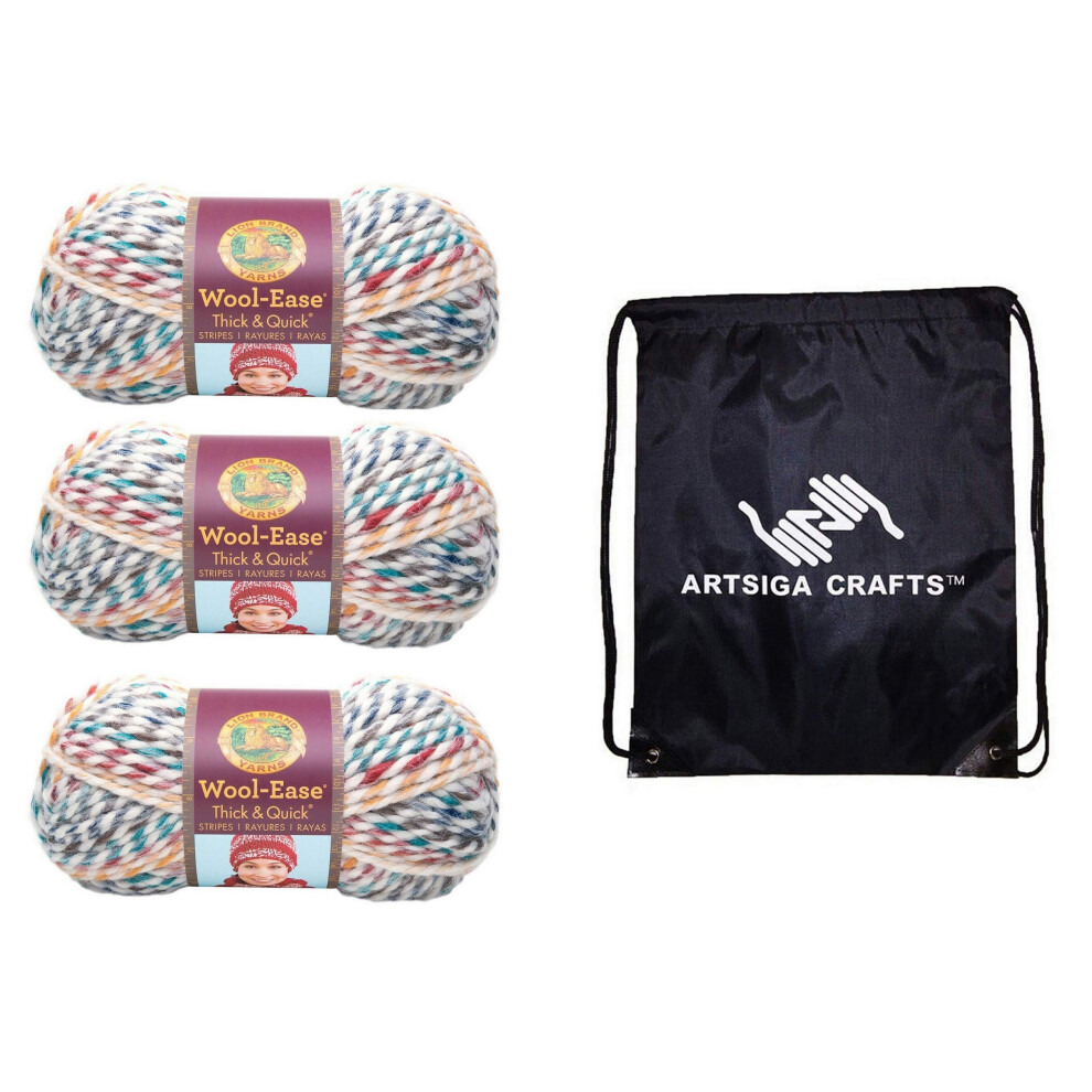 Lion Brand Wool Ease Thick & Quick Hudson Bay 640-610 (3-Skeins - Same Dye Lot) #6 S Bulky Acrylic-Wool Yarn for Crocheting and Knitting with Project